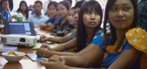 Garment workers at the workers rights training centre in Myanmar